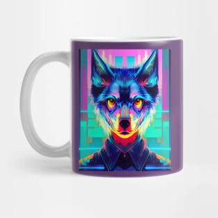 Cyberpunk Wolf Man Glitch Husky Mug